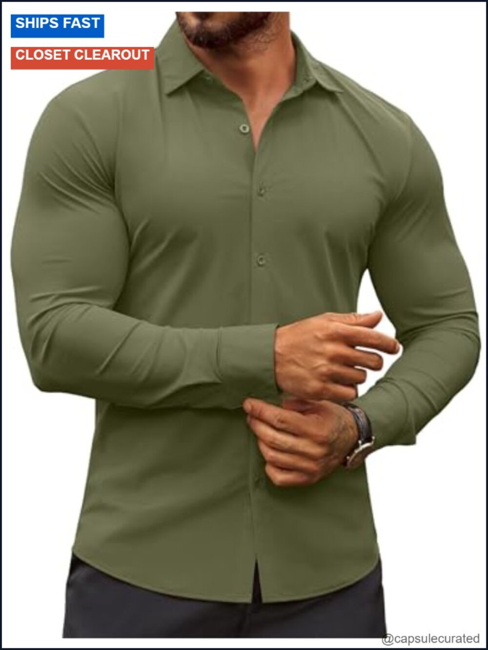 Men's Muscle Fit Wrinkle-Free Long Sleeve Button Down Dress Shirt, Stretch